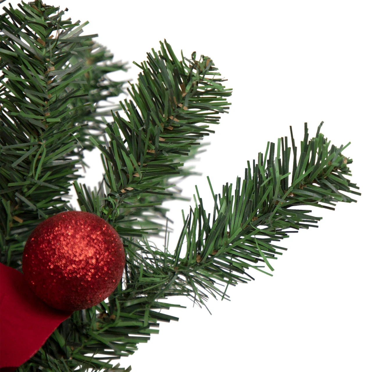 32" Red Poinsettia Pine Cone And Ball Artificial Christmas Teardrop Swag, Unlit 5 32" Red Poinsettia Pine Cone And Ball Artificial Christmas Teardrop Swag, Unlit - Image 3