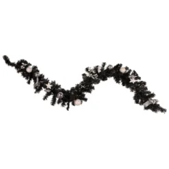 6' X 10" Pre-Lit Decorated Black Pine Artificial Christmas Garland, Cool White LED Lights