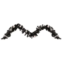 9' X 6" Pre-Lit Decorated Black Pine Artificial Christmas Garland, Cool White LED Lights