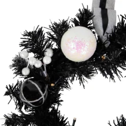 16" Pre-Lit Decorated Black Pine Artificial Christmas Wreath, Cool White LED Lights -Noel Twinkle Shop northlight s92630 5 11807.1684340675