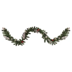 9' Pre-Lit Decorated Green Pine Artificial Christmas Garland, Warm White LED Lights