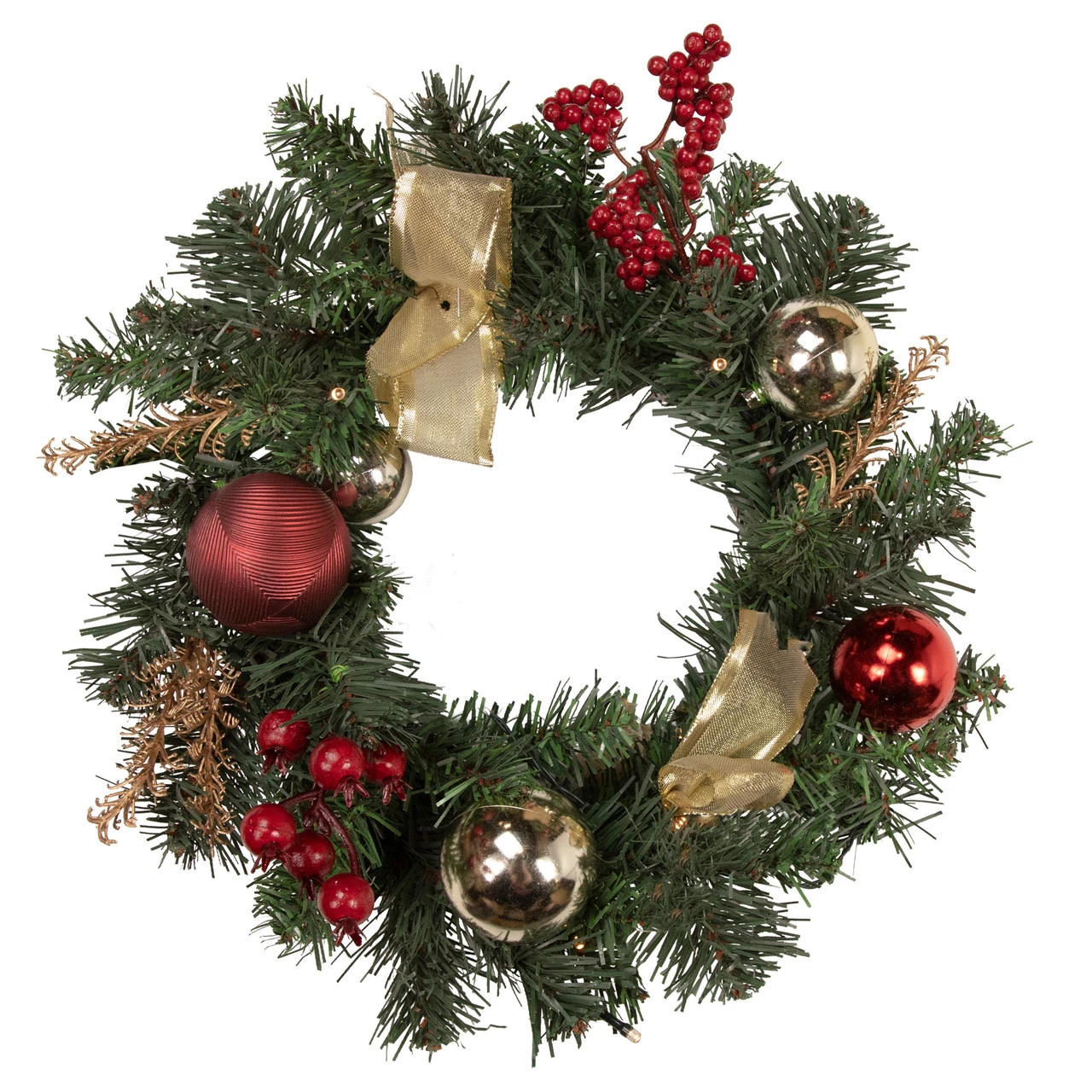 Pre-Lit Decorated Burgundy And Gold Pine Artificial Christmas Wreath, 16-Inch, Warm White LED 3 Pre-Lit Decorated Burgundy And Gold Pine Artificial Christmas Wreath, 16-Inch, Warm White LED
