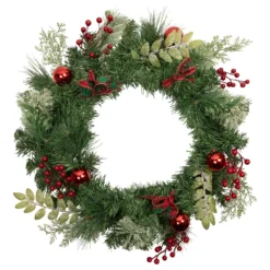 Decorated Frosted Pine And Pine Cone Artificial Christmas Wreath, 24-Inch, Unlit