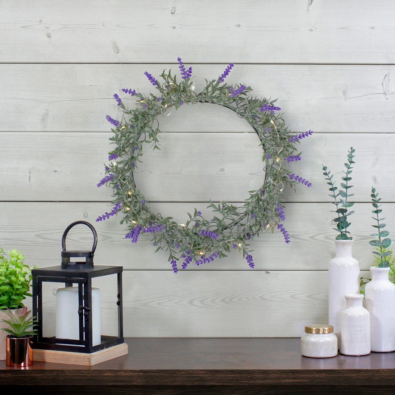 LED Lighted Artificial Lavender Spring Wreath- 16-inch, White Lights 4 LED Lighted Artificial Lavender Spring Wreath- 16-inch, White Lights - Image 2