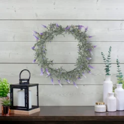 LED Lighted Artificial White/Purple Lavender Spring Wreath- 16-inch, White Lights -Noel Twinkle Shop northlight sf91806 wh pp 4 49640.1667553754