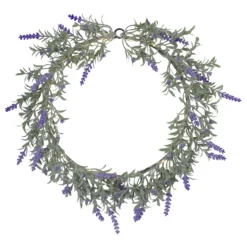Artificial LED Lighted Lavender Spring Wreath- 16-inch, White Lights