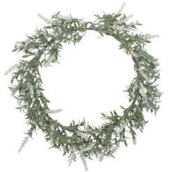 Artificial LED Lighted White Lavender Spring Wreath- 16-inch, White Lights