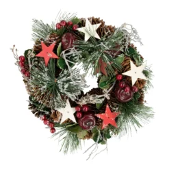 Apples, Stars And Pine Cones Frosted Artificial Christmas Wreath, 10-Inch, Unlit
