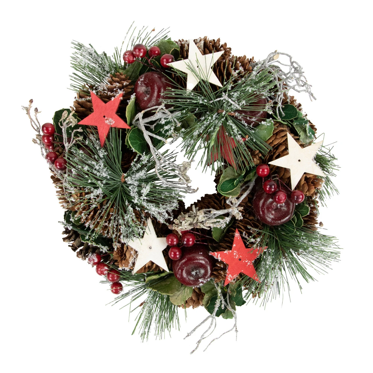Apples, Stars And Pine Cones Frosted Artificial Christmas Wreath, 10-Inch, Unlit 3 Apples, Stars And Pine Cones Frosted Artificial Christmas Wreath, 10-Inch, Unlit