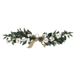 25" White Cotton And Pine Cone Christmas Foliage Swag - Unlit