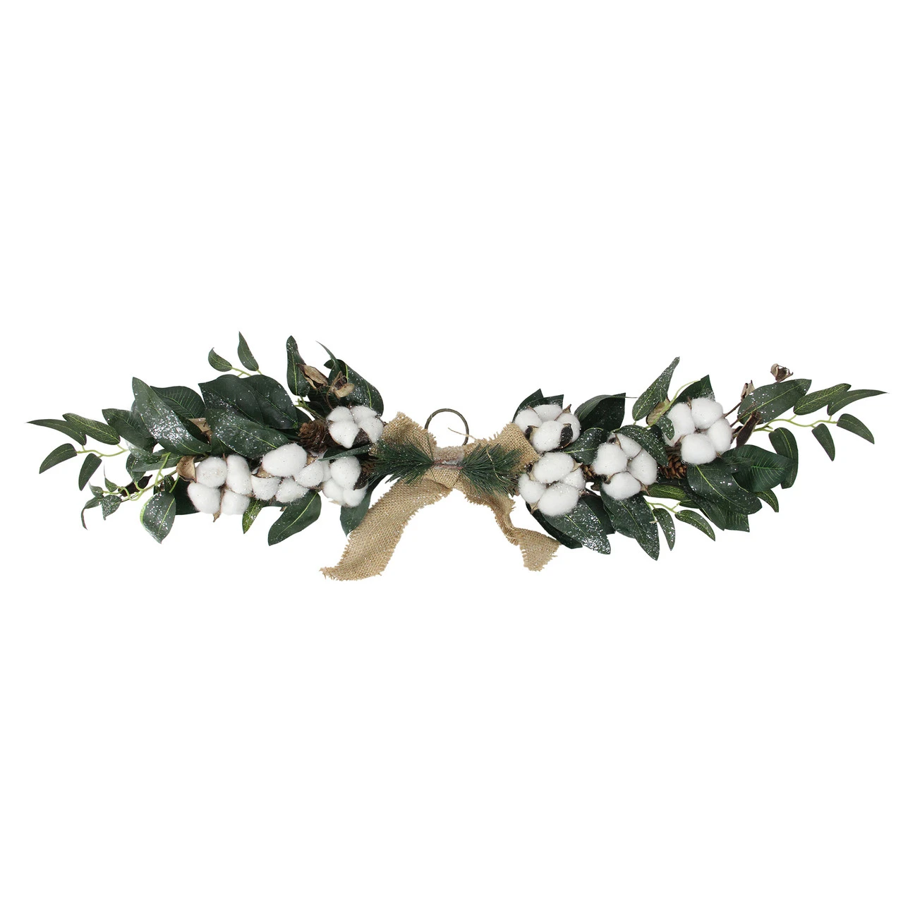 25" White Cotton And Pine Cone Christmas Foliage Swag - Unlit 3 25" White Cotton And Pine Cone Christmas Foliage Swag - Unlit