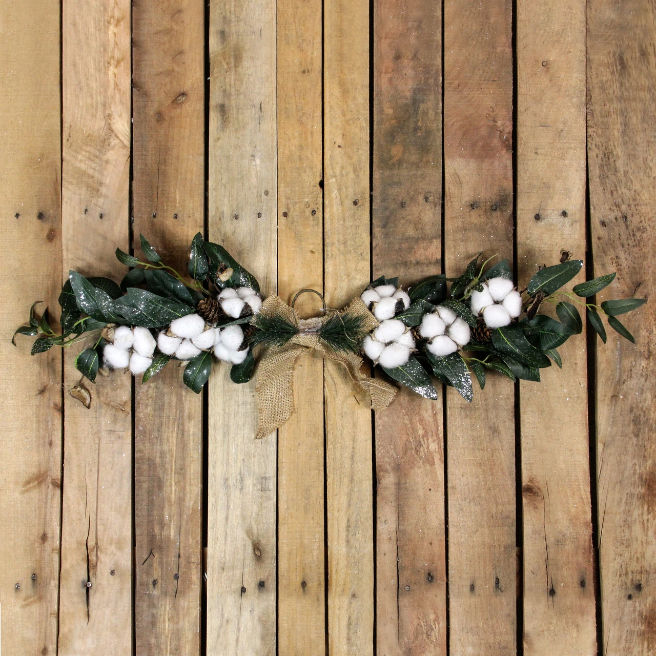 25" White Cotton And Pine Cone Christmas Foliage Swag - Unlit 4 25" White Cotton And Pine Cone Christmas Foliage Swag - Unlit - Image 2