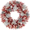 13" Pink And White Wooden Floral Christmas Wreath With Pinecones