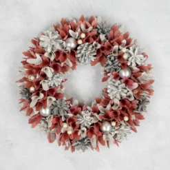 13" Pink And White Wooden Floral Christmas Wreath With Pinecones -Noel Twinkle Shop northlight sh16519 ongray 19972.1680051733