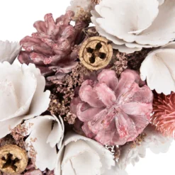 13" White And Pink Wooden Floral Christmas Wreath With Pinecones -Noel Twinkle Shop northlight sh27004 4 53976.1680051733