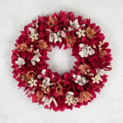 13" Fuchsia Pink And White Wooden Floral Spring Wreath With Berries 9 13" Fuchsia Pink And White Wooden Floral Spring Wreath With Berries -Noel Twinkle Shop northlight sh27005 ongray 37842.1680051679