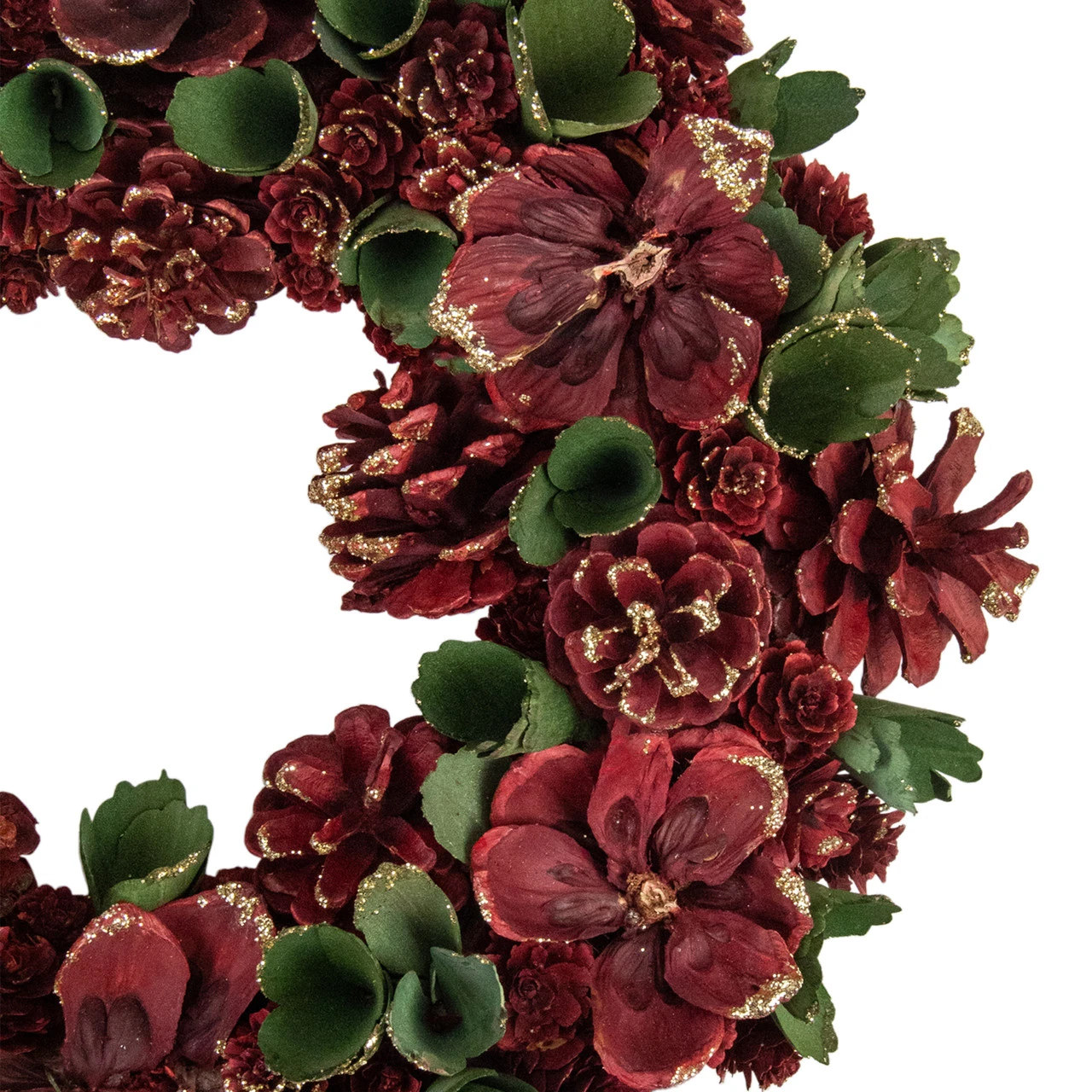 Red And Green Floral And Pine Cone Wooden Christmas Wreath - 13.5-Inch, Unlit 5 Red And Green Floral And Pine Cone Wooden Christmas Wreath - 13.5-Inch, Unlit - Image 3