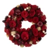 12" Red Wooden Rose Apple And Faux Pearl Artificial Valentines Wreath - Unlit
