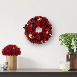 12" Red Wooden Rose Apple And Faux Pearl Artificial Valentines Wreath - Unlit 9 12" Red Wooden Rose Apple And Faux Pearl Artificial Valentines Wreath - Unlit -Noel Twinkle Shop northlight sh36198 20styled202 23770.1673562266
