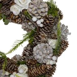 White Rose And Pine ConesArtificial Christmas Wreath, 13-Inch, Unlit -Noel Twinkle Shop northlight sh36200 2 03790.1667530725