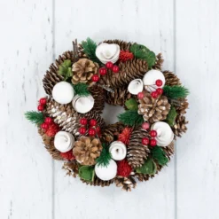 White Wooden Rose, Pine Cone And Berry Artificial Christmas Wreath, 10-Inch, Unlit 7 White Wooden Rose, Pine Cone And Berry Artificial Christmas Wreath, 10-Inch, Unlit -Noel Twinkle Shop northlight sh36203 2 86918.1667655149
