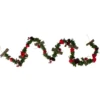 5' X 3.25" Red Wooden Rose, Twig And Apple Artificial Christmas Garland - Unlit