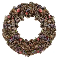 Sugared Purple Flowers And Pine Cones Artificial Christmas Wreath - 20-Inch, Unlit