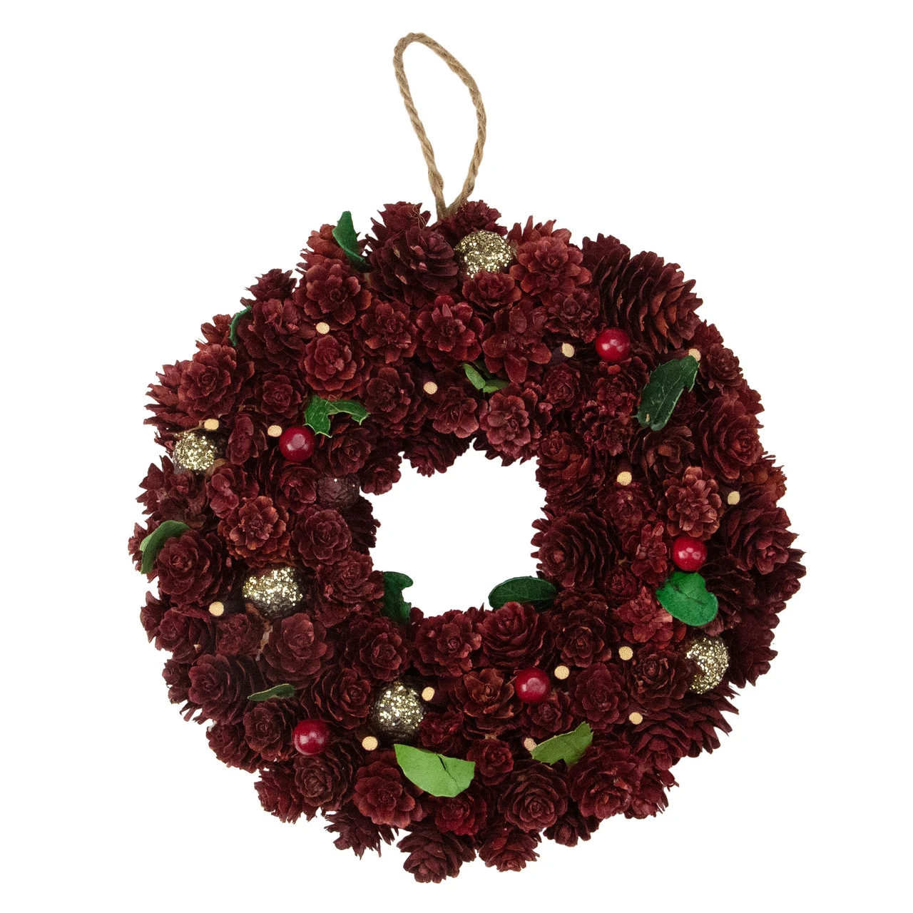 Red And Gold Pine Cone And Ornament Artificial Christmas Wreath, 9.5-Inch, Unlit 3 Red And Gold Pine Cone And Ornament Artificial Christmas Wreath, 9.5-Inch, Unlit