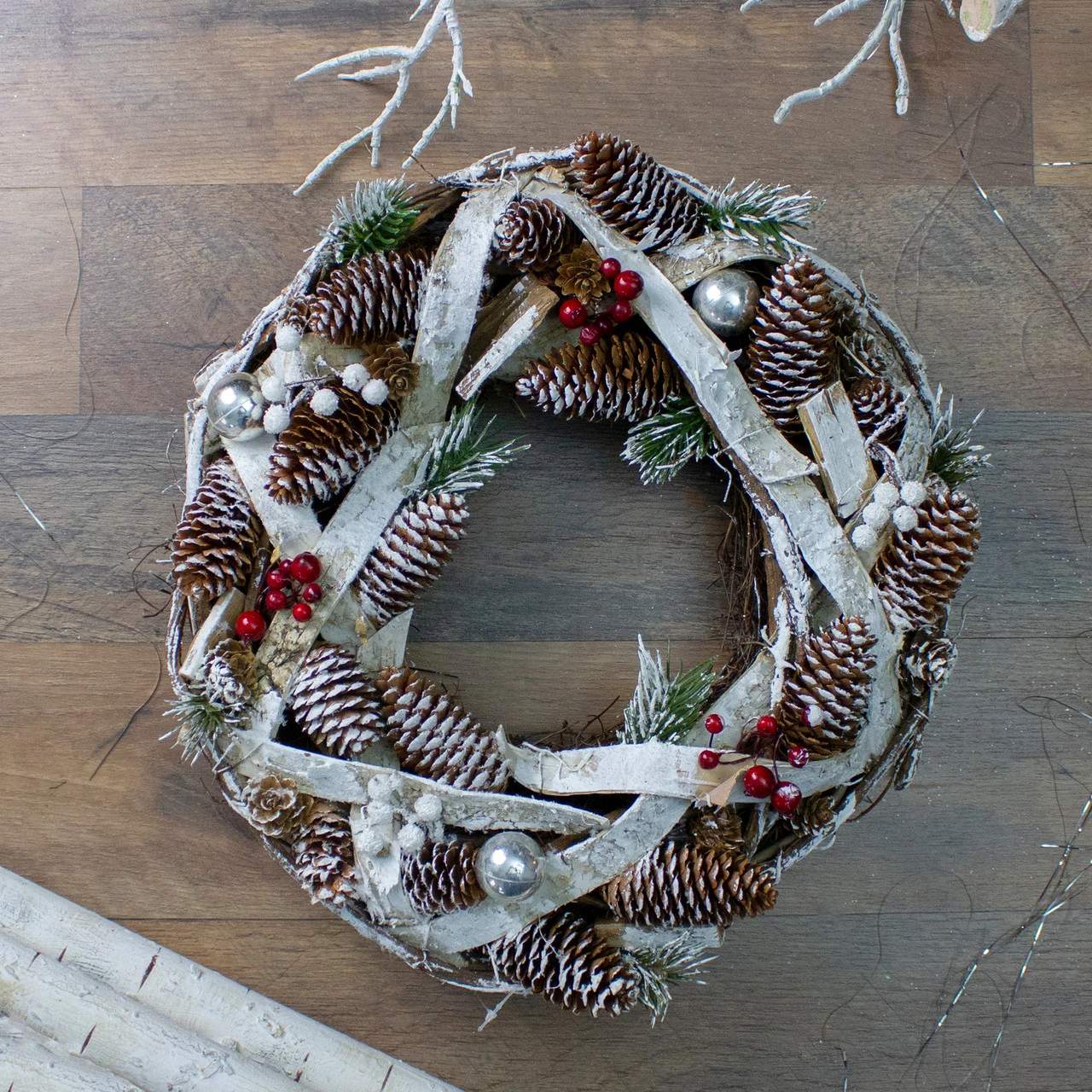 Birch Bark And Pine Cones Artificial Christmas Wreath - 13.5-Inch, Unlit 4 Birch Bark And Pine Cones Artificial Christmas Wreath - 13.5-Inch, Unlit - Image 2