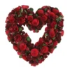 Red Wooden Rose And Cherries Valentine's Day Heart Wreath, 13-Inch, Unlit