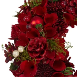 Red And Green Velvet Floral With Berries Christmas Wreath,12-Inch -Noel Twinkle Shop northlight sh89564 4 updated 08975.1667519205