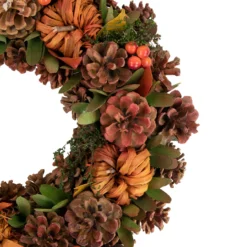 Orange And Green Fall Wreath With Pumpkins And Pinecones - 13.75 Inch, Unlit -Noel Twinkle Shop northlight sh89571 2 50182.1669995122