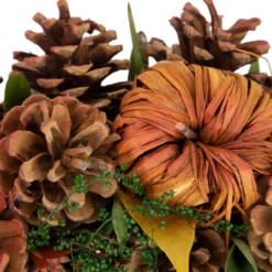 Orange And Green Fall Wreath With Pumpkins And Pinecones - 13.75 Inch, Unlit -Noel Twinkle Shop northlight sh89571 3 48768.1669995122