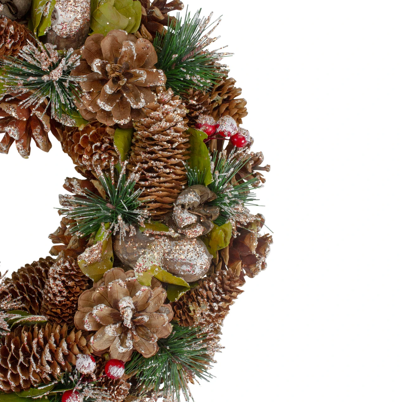 Green And Brown Frosted Pinecones And Bells Christmas Wreath - 13" Unlit 5 Green And Brown Frosted Pinecones And Bells Christmas Wreath - 13" Unlit - Image 3