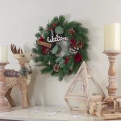 Green And Red "Welcome" Artificial Christmas Wreath - 12-Inch, Unlit -Noel Twinkle Shop northlight sh89630 3 03193.1667572568