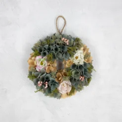 10" Tan And Blue Wooden Floral Spring Wreath 9 10" Tan And Blue Wooden Floral Spring Wreath -Noel Twinkle Shop northlight sh91470 ongray 96450.1680051729