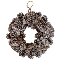 Frosted Assorted Pinecone Decorative Christmas Wreath, 13.5-Inch, Unlit