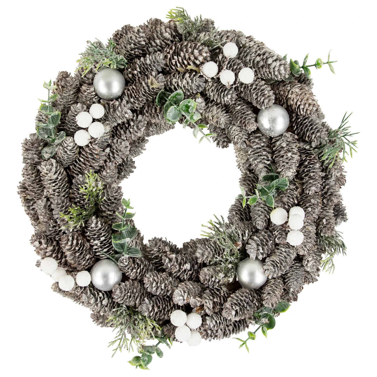 White Berry And Pinecone Foliage Christmas Ornament Wreath, 12.5-Inch, Unlit 3 White Berry And Pinecone Foliage Christmas Ornament Wreath, 12.5-Inch, Unlit