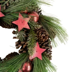 Red And Green Pine Needle, Pinecone And Star Christmas Wreath, 13.5-Inch, Unlit -Noel Twinkle Shop northlight sh94266 3 44684.1667568763