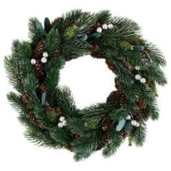 Green Pine, Pinecone With Berries Christmas Wreath, 14-Inch, Unlit