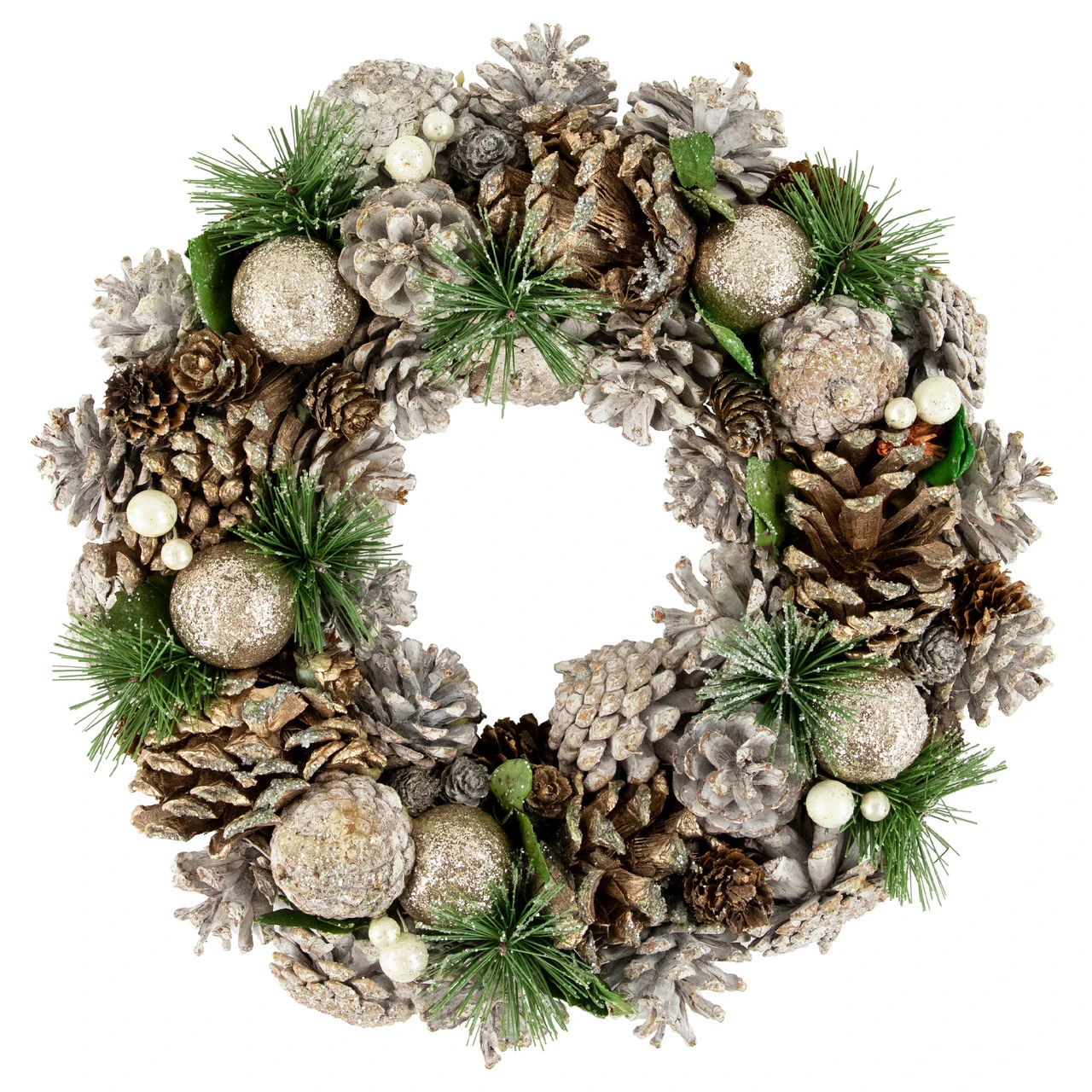 Green Pine Needle And Pinecone Artificial Christmas Wreath, 13.5-Inch, Unlit 3 Green Pine Needle And Pinecone Artificial Christmas Wreath, 13.5-Inch, Unlit