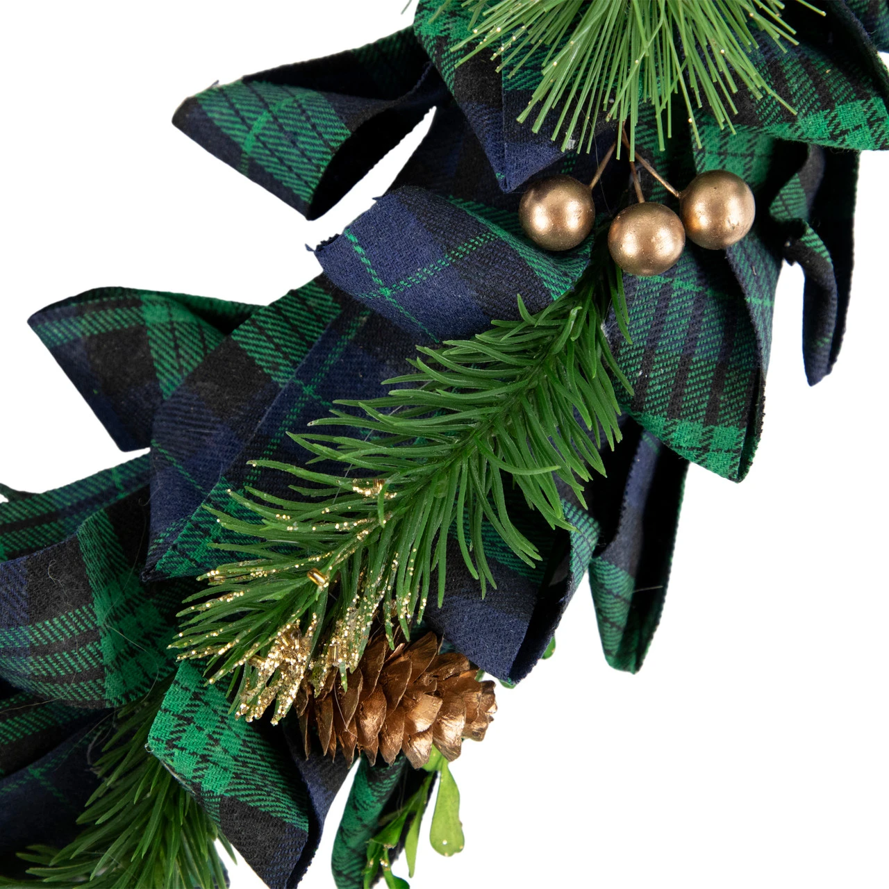 Blue And Green Plaid Bow Artificial Pine Christmas Wreath, 17.75-Inch, Unlit 5 Blue And Green Plaid Bow Artificial Pine Christmas Wreath, 17.75-Inch, Unlit - Image 3