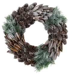 Brown And Green Pine Needle And Pine Cone Artificial Christmas Wreath, 13.5-Inch, Unlit