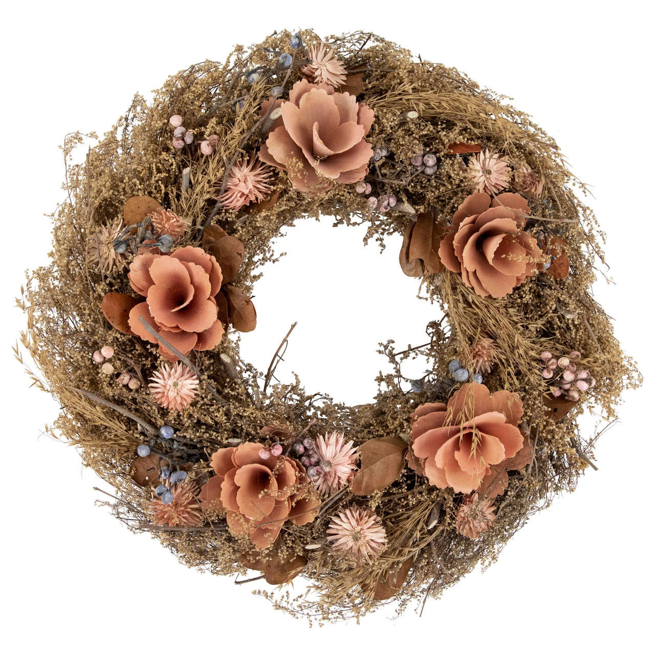 Orange And Coral Pink Twig And Floral Autumn Harvest Wreath, 13.75-Inch, Unlit 3 Orange And Coral Pink Twig And Floral Autumn Harvest Wreath, 13.75-Inch, Unlit