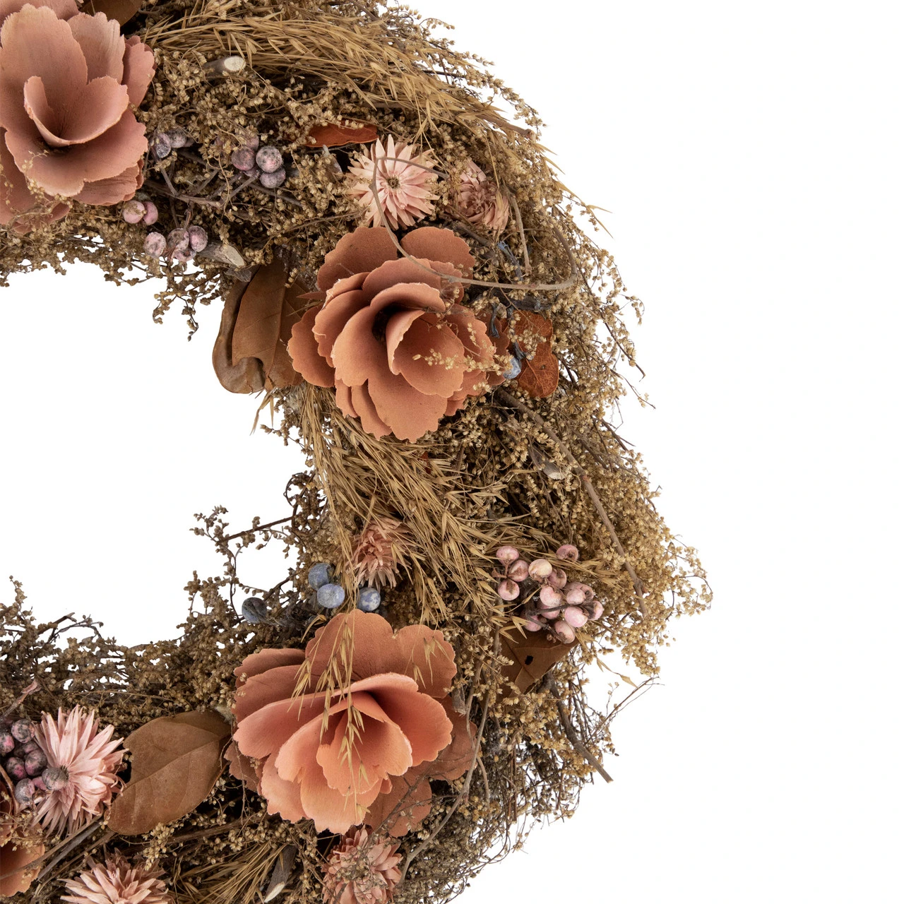 Orange And Coral Pink Twig And Floral Autumn Harvest Wreath, 13.75-Inch, Unlit 5 Orange And Coral Pink Twig And Floral Autumn Harvest Wreath, 13.75-Inch, Unlit - Image 3