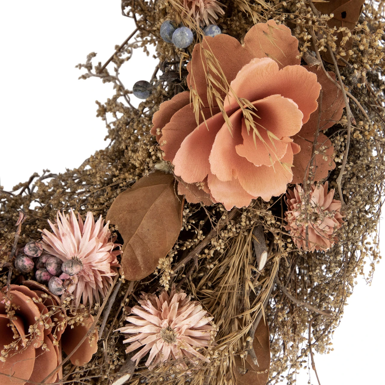 Orange And Coral Pink Twig And Floral Autumn Harvest Wreath, 13.75-Inch, Unlit 4 Orange And Coral Pink Twig And Floral Autumn Harvest Wreath, 13.75-Inch, Unlit - Image 2