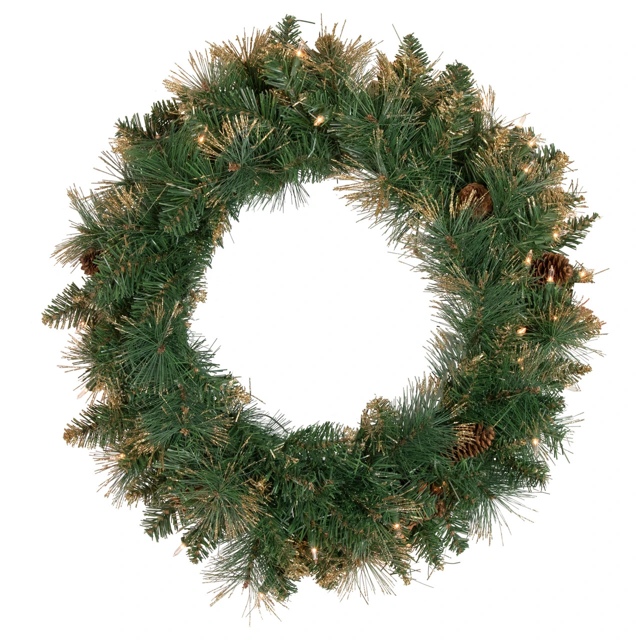 Pre-Lit Yorkshire Pine Artificial Christmas Wreath, 24-Inch, Clear Lights 3 Pre-Lit Yorkshire Pine Artificial Christmas Wreath, 24-Inch, Clear Lights