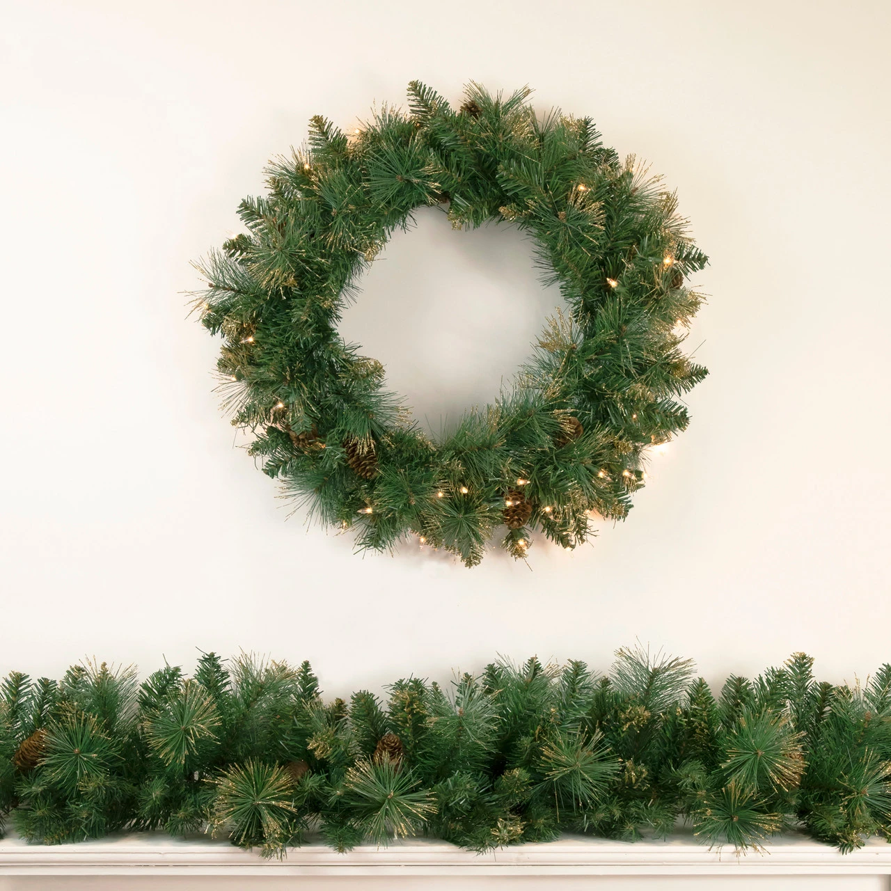 Pre-Lit Yorkshire Pine Artificial Christmas Wreath, 24-Inch, Clear Lights 4 Pre-Lit Yorkshire Pine Artificial Christmas Wreath, 24-Inch, Clear Lights - Image 2