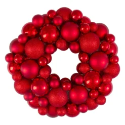 Red Hot 3-Finish Shatterproof Ball Christmas Wreath - 13-Inch, Unlit