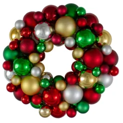 Traditional Colors 2-Finish Shatterproof Ball Christmas Wreath, 13-Inch